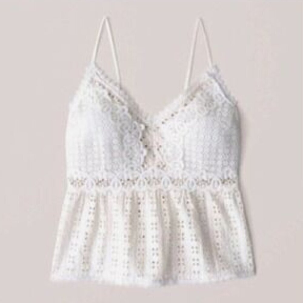 Abercrombie & Fitch All Over Lace Cami Crochet Peplum Tank Top L 36151